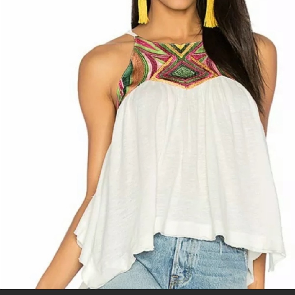 Free People Beach Date Tank Ivory Multicolored Sz XS